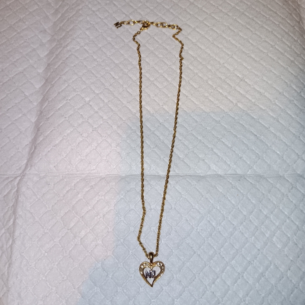 Nina Ricci Gold Tone Heart Pendant Rhinestone Necklace